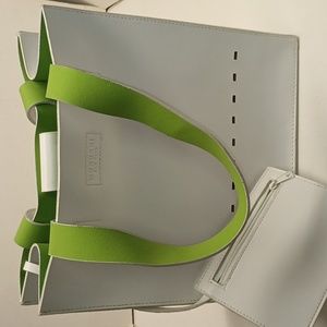 Mondani New York Leather Purse. It's white with a pretty lime green liner.